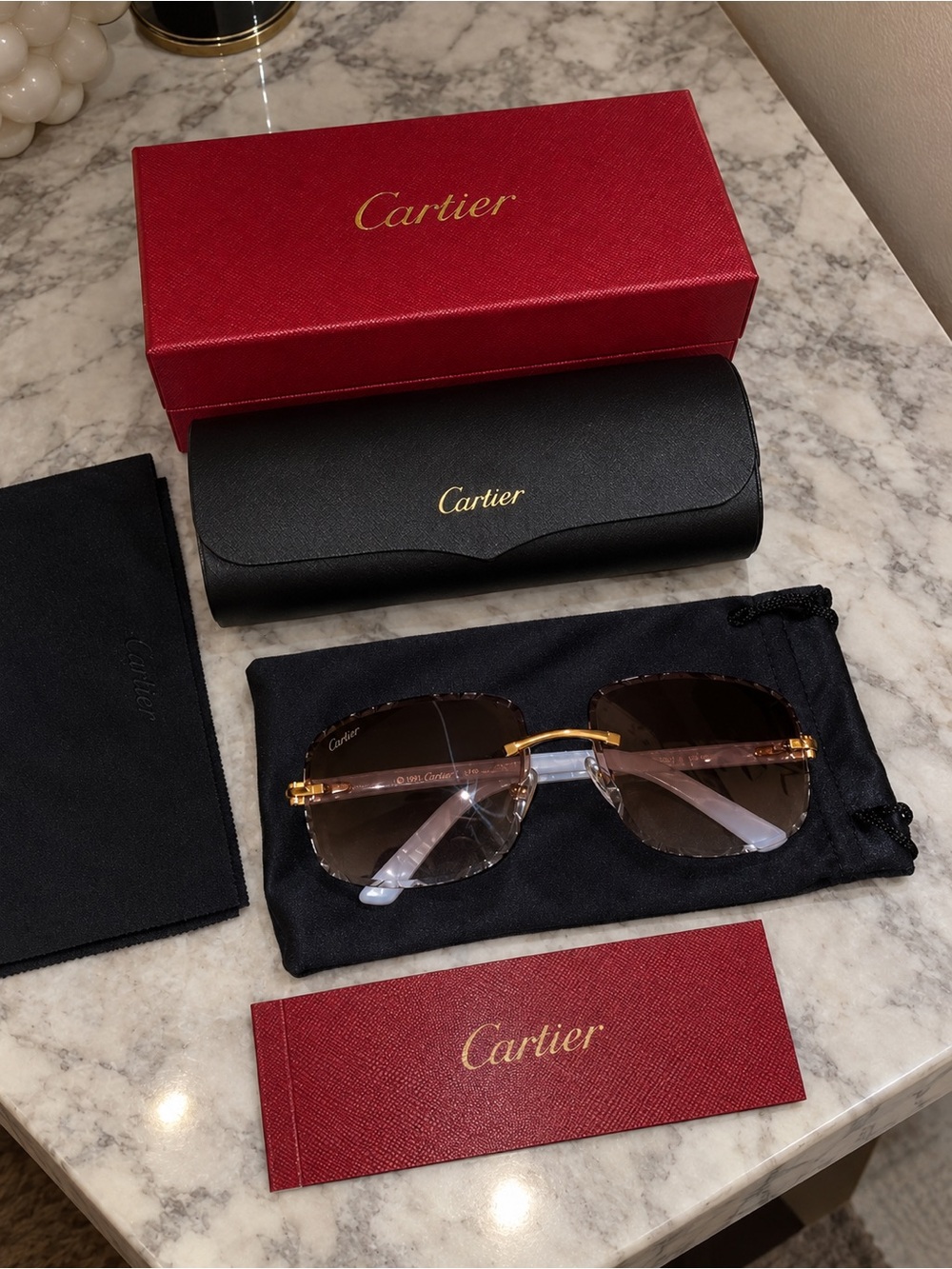 Cartier Men’s Rimless Sunglasses - Gold & Brown Gradient